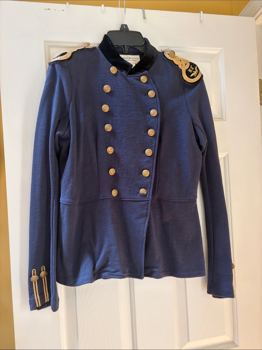 Denim & Supply Ralph Lauren Blue Military Style Blazer with Gold Accents